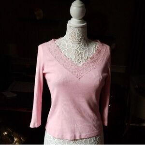 Vintage Y2K Ralph Lauren pink lace ribbed top L